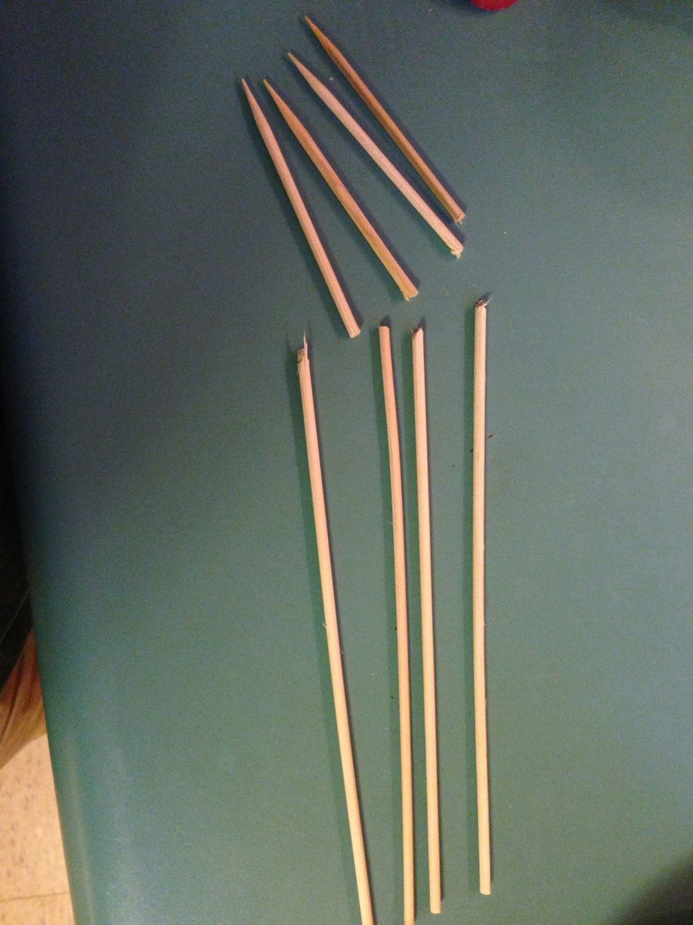 Cut three or four wooden skewers about two inches from the pointy end. Discard the long, blunt ends.