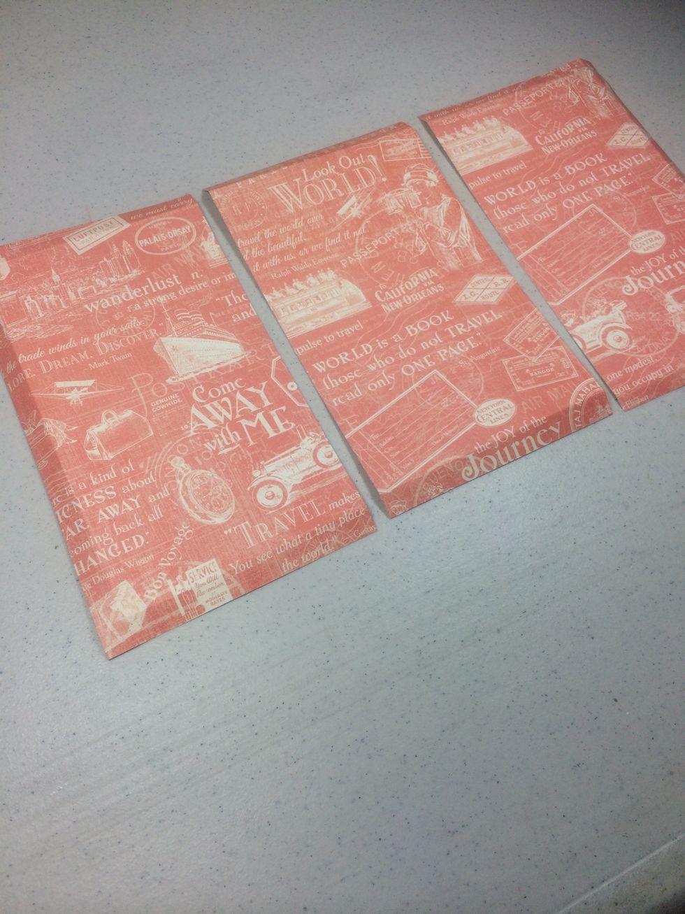 Cut three paper pieces 5 1/2" x 9 1/2". You can score them or simply fold them over your panels. See next step.