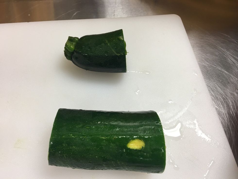 Cut through the Zucchini again only using the top of Zucchini now and pushing the middle off to the side.