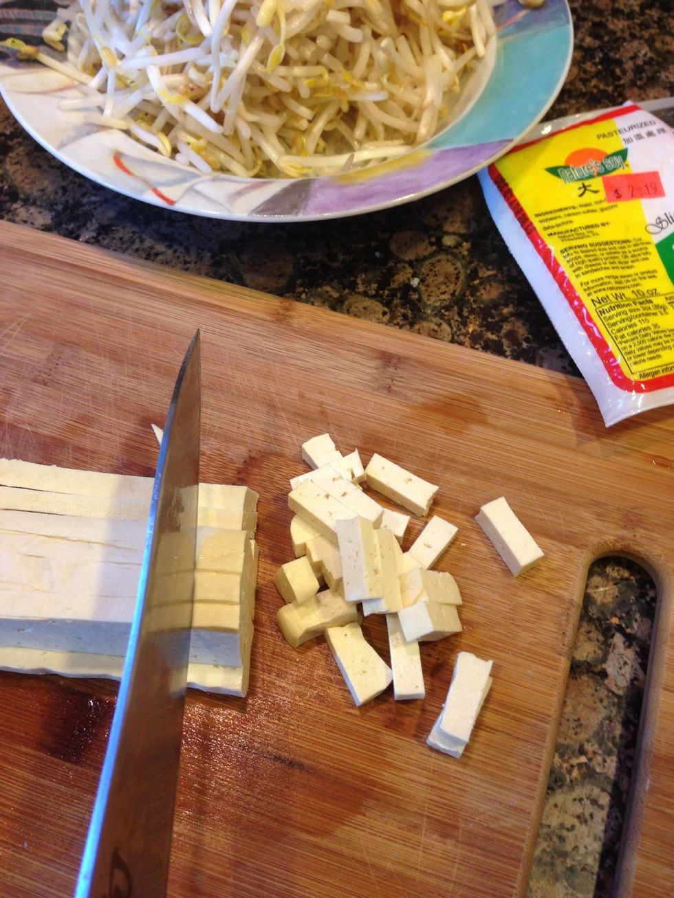 Cut tofu. If you don t like tofu, put shrimps