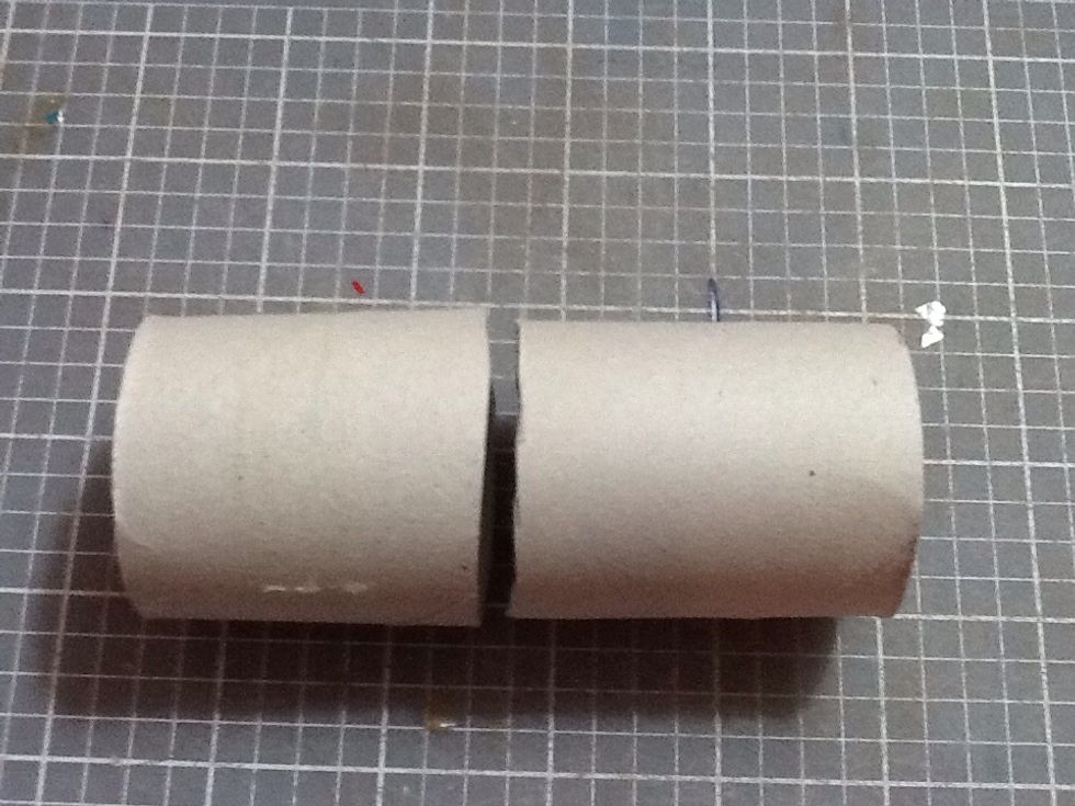 Cut toilet paper core in half with scissors