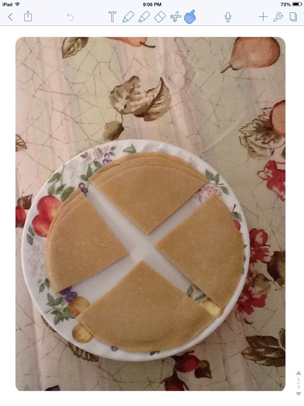 Cut tortillas into quarters.