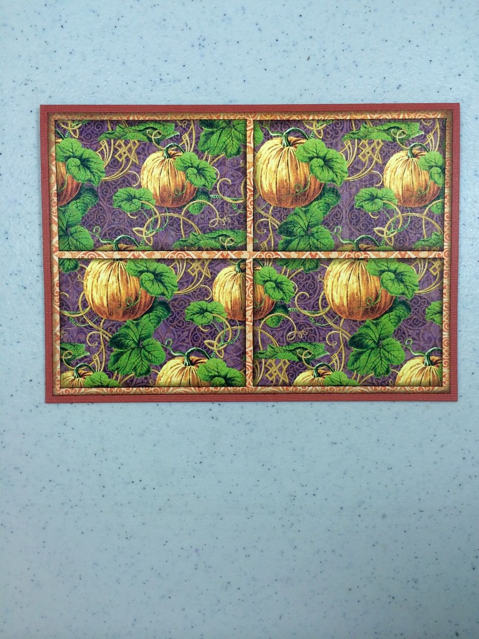 Cut Tuscan Sunset cardstock for a 5" x 7" card when folded. Adhere the unit from step 1 to the card front.