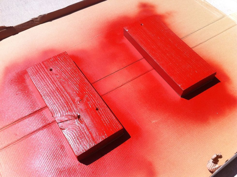 Cut two 13" pieces of wood for mounts and painted them as close to the roof tile color as possible