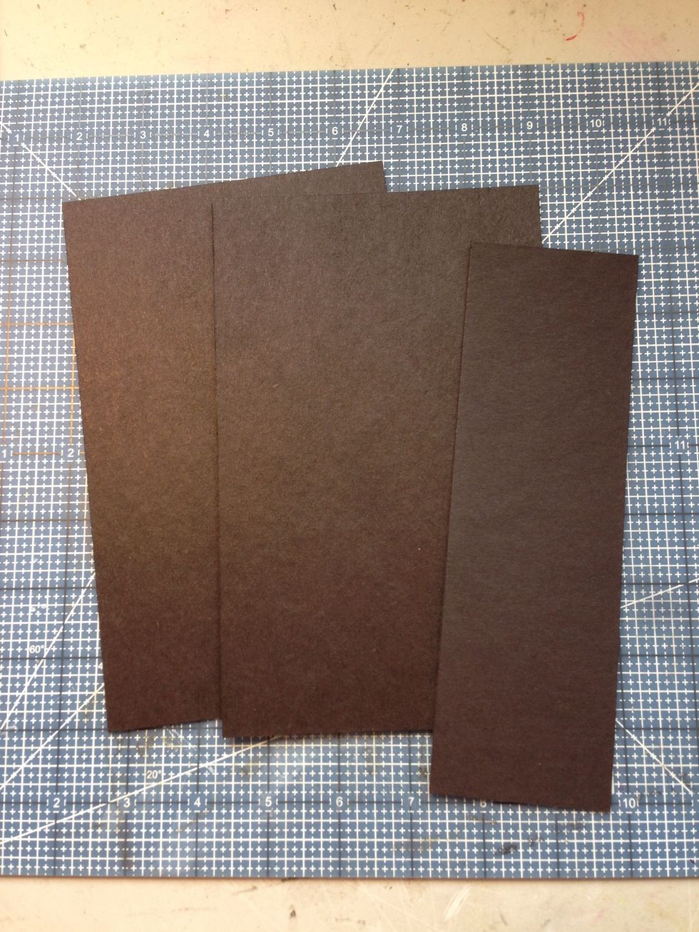 Cut two 5" x 8" and one 2 1/2" x 8" pieces of medium weight chip board