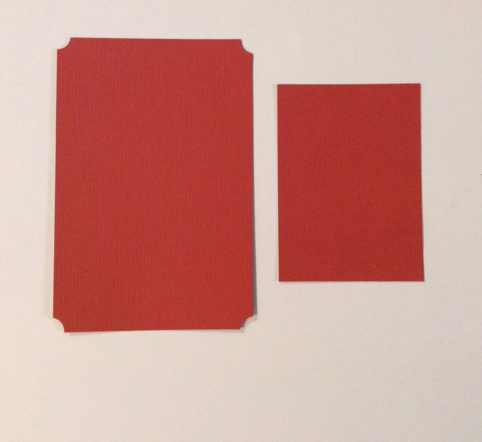 Cut two burnt orange card stock mats. 1 at 4 x 6 inches with punched corners. 1 at 4 1/8 x 3 inches.