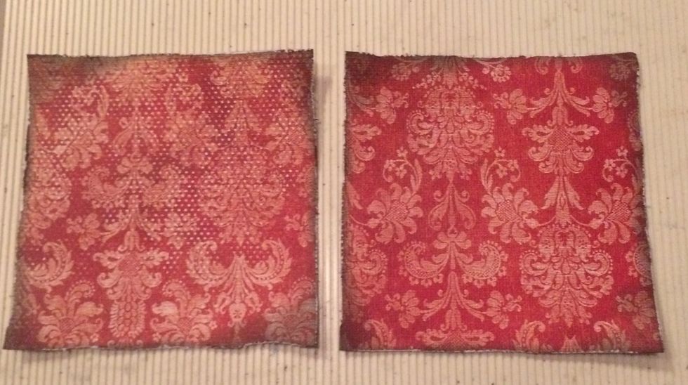 Cut two pieces of 5" x 5" cardstock from the coordinating 12" x 12" cardstock. Ink and distress the edges.