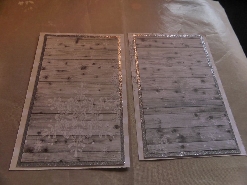 Cut two pieces of the Bo Bunny Winter Wishes Paper - Whimsy at 10cm x 16cm and layer this on top of the other papers