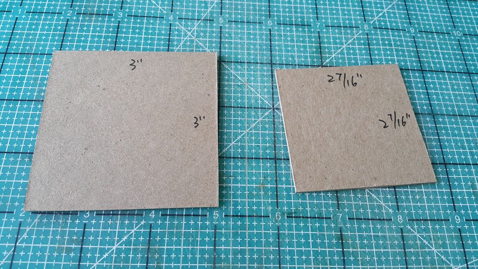 Cut two pieces of the chipboard for the lid of the little storage box