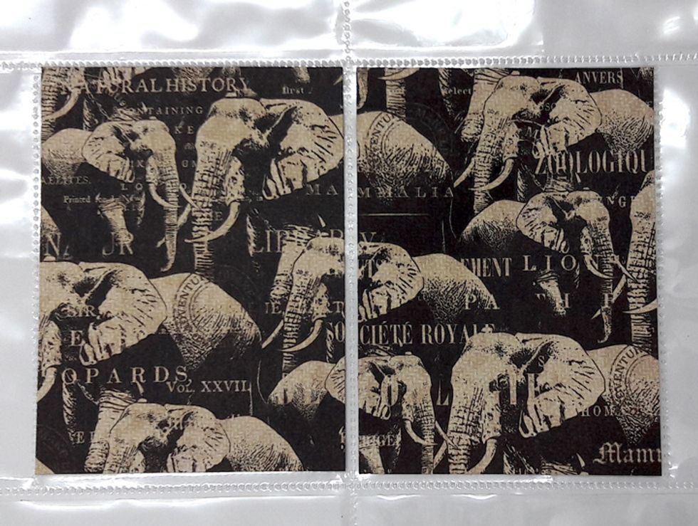 Cut two pieces to fit the pocket of the flap. On this page it was two 3"x4" joining pockets in the center.