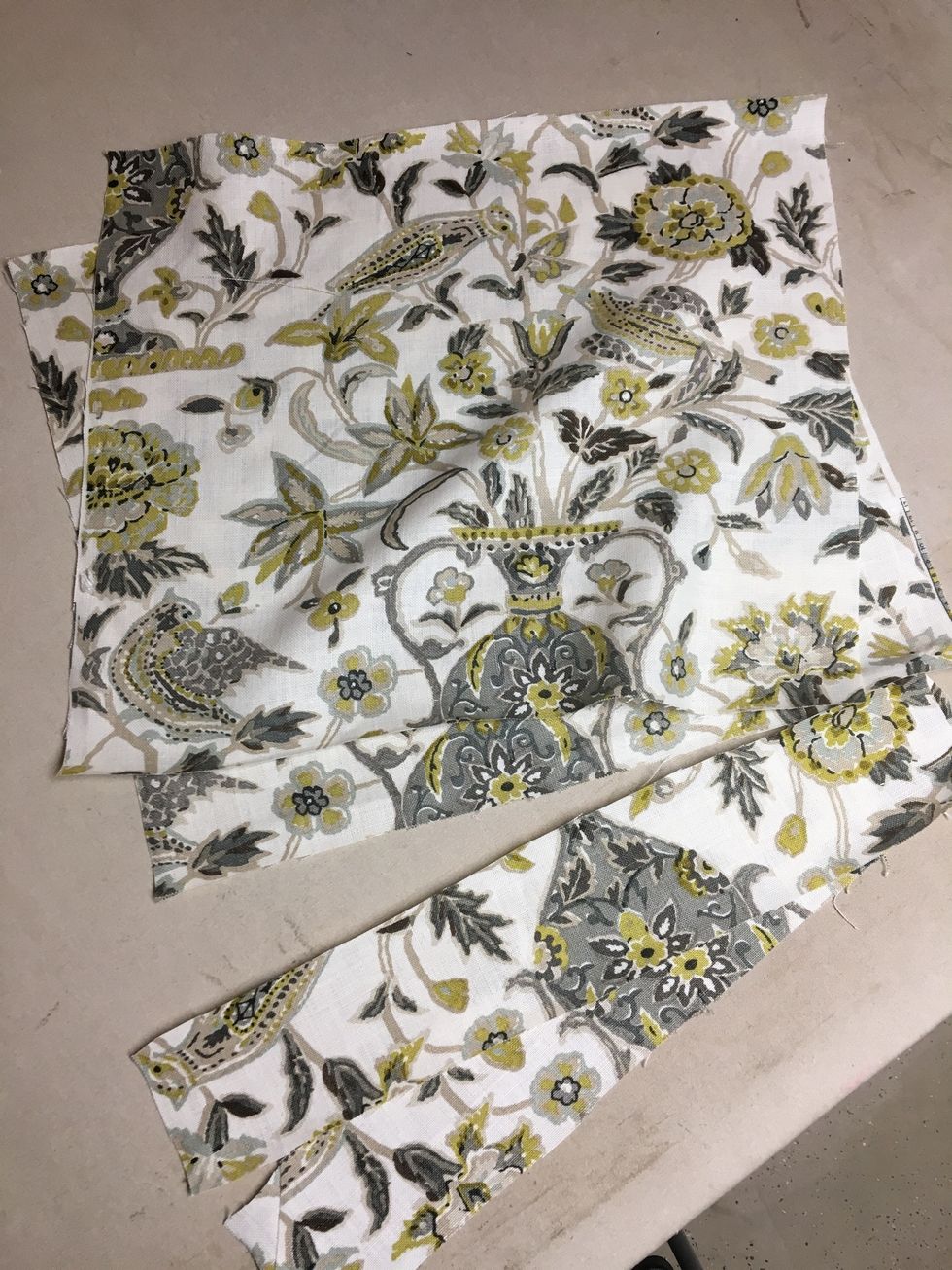 Cut two PILLOW BACKS - 1" larger than your pillow - ours were 23" x 23" and Cut two ZIPPER FLANGES - 23" x 4" - set aside.