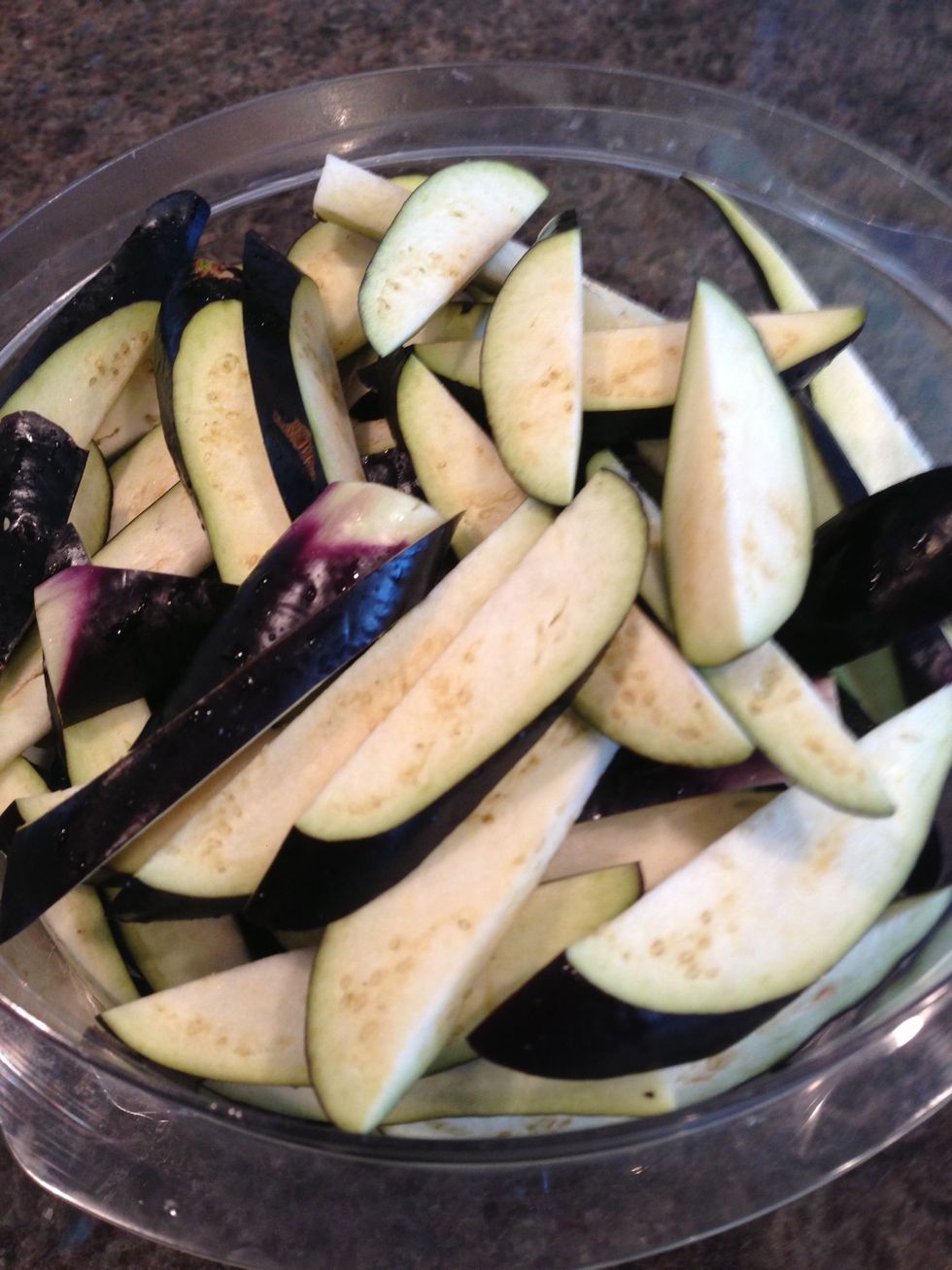 Cut up ~6 medium sized Japanese eggplant (6 cups)