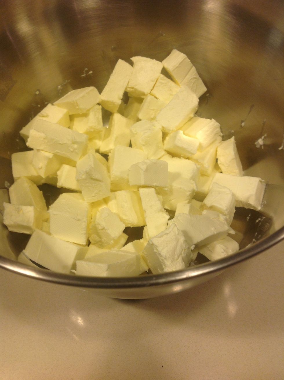 Cut up and beat until the cheese is smooth