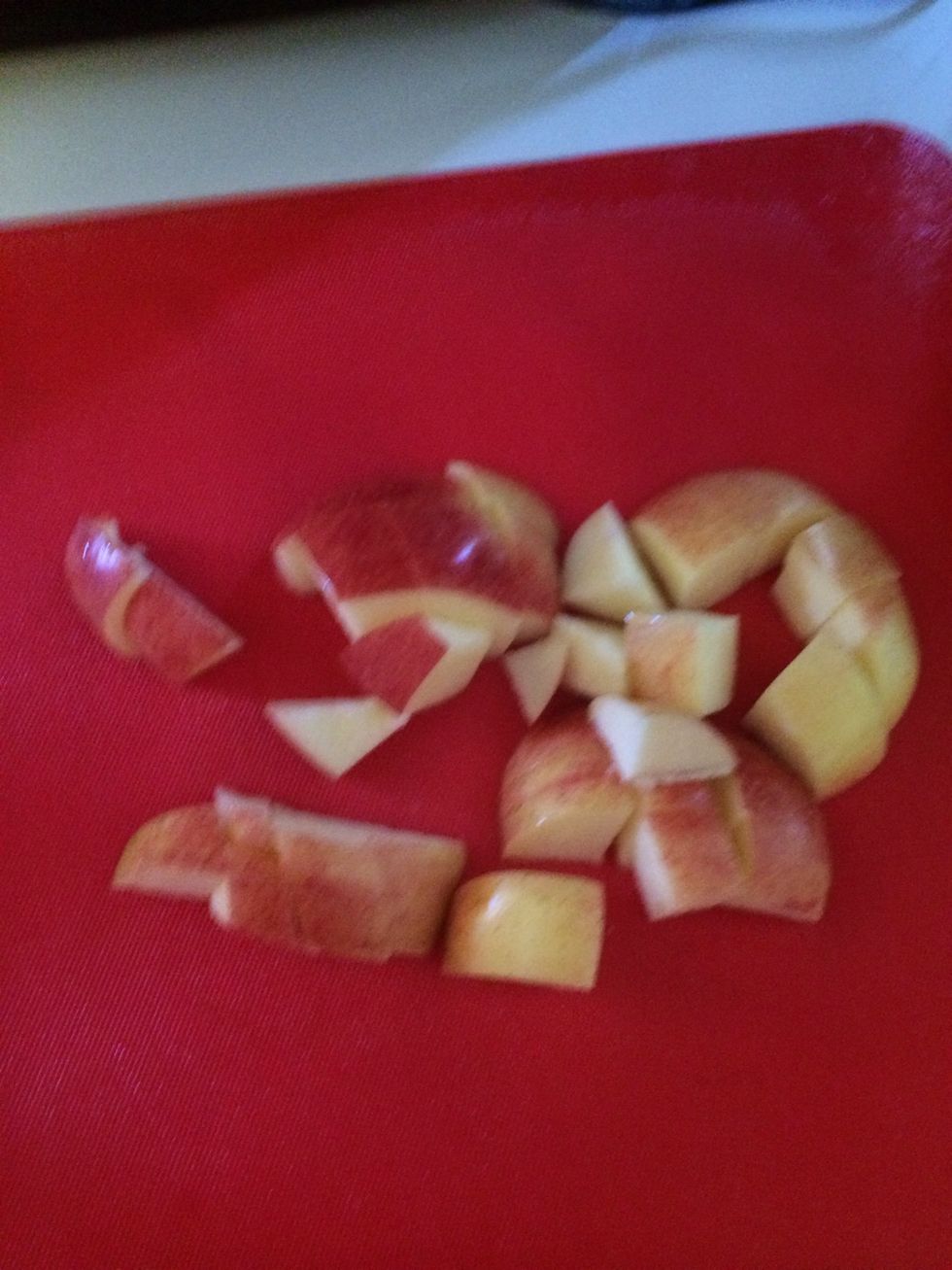 Cut up Apple and add to blender, Can sub with pear or a peach