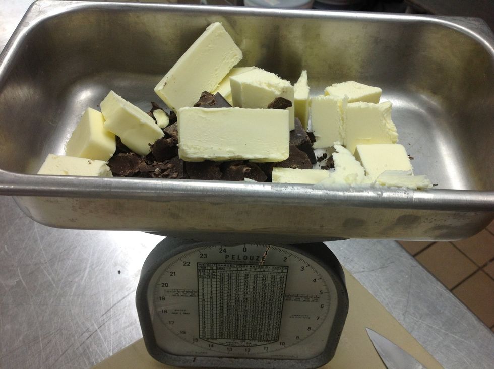 Cut up butter. Add to chocolate for melting.