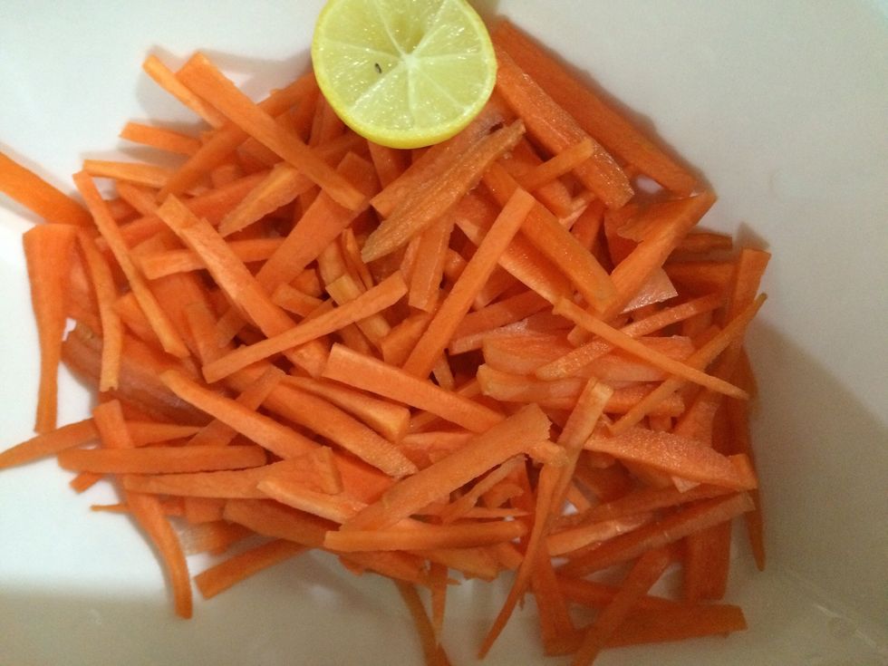 Cut up carrot in julienne size