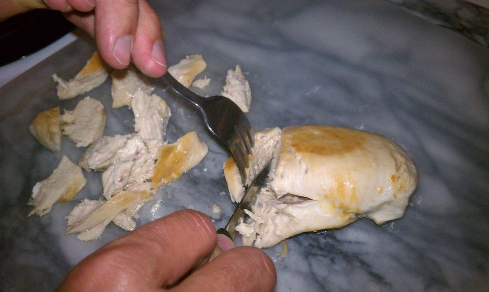 Cut up chicken into bite size pieces