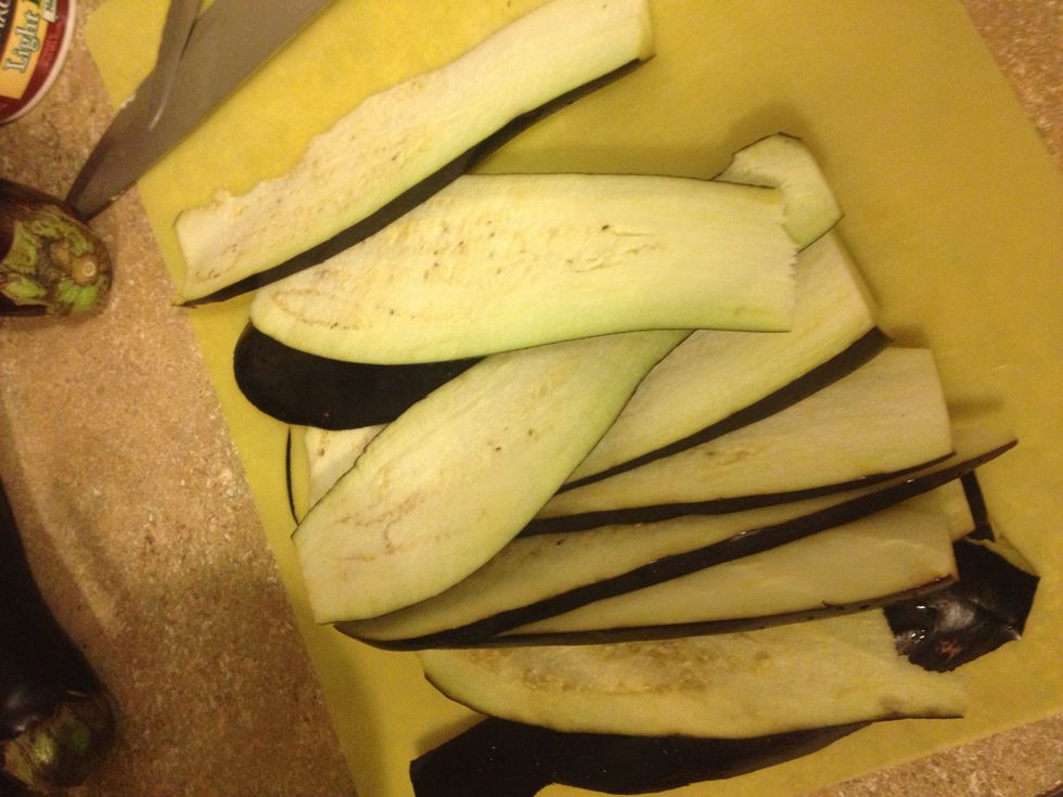 Cut up eggplant into 1/3-inch-thick