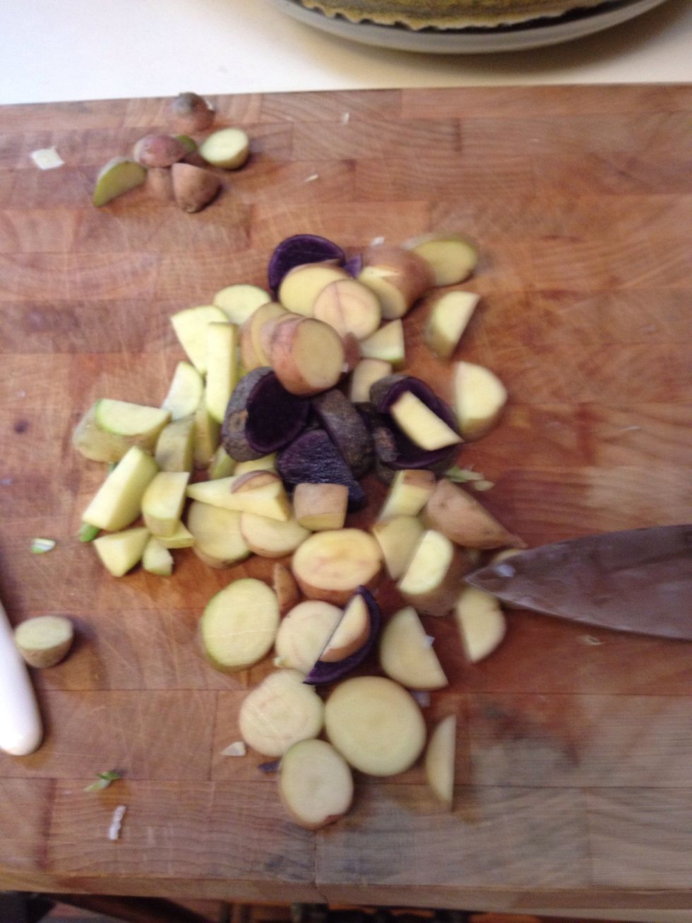 Cut up potatoes and prepare for boiling! Since they are already cut they won't need to boil for long.