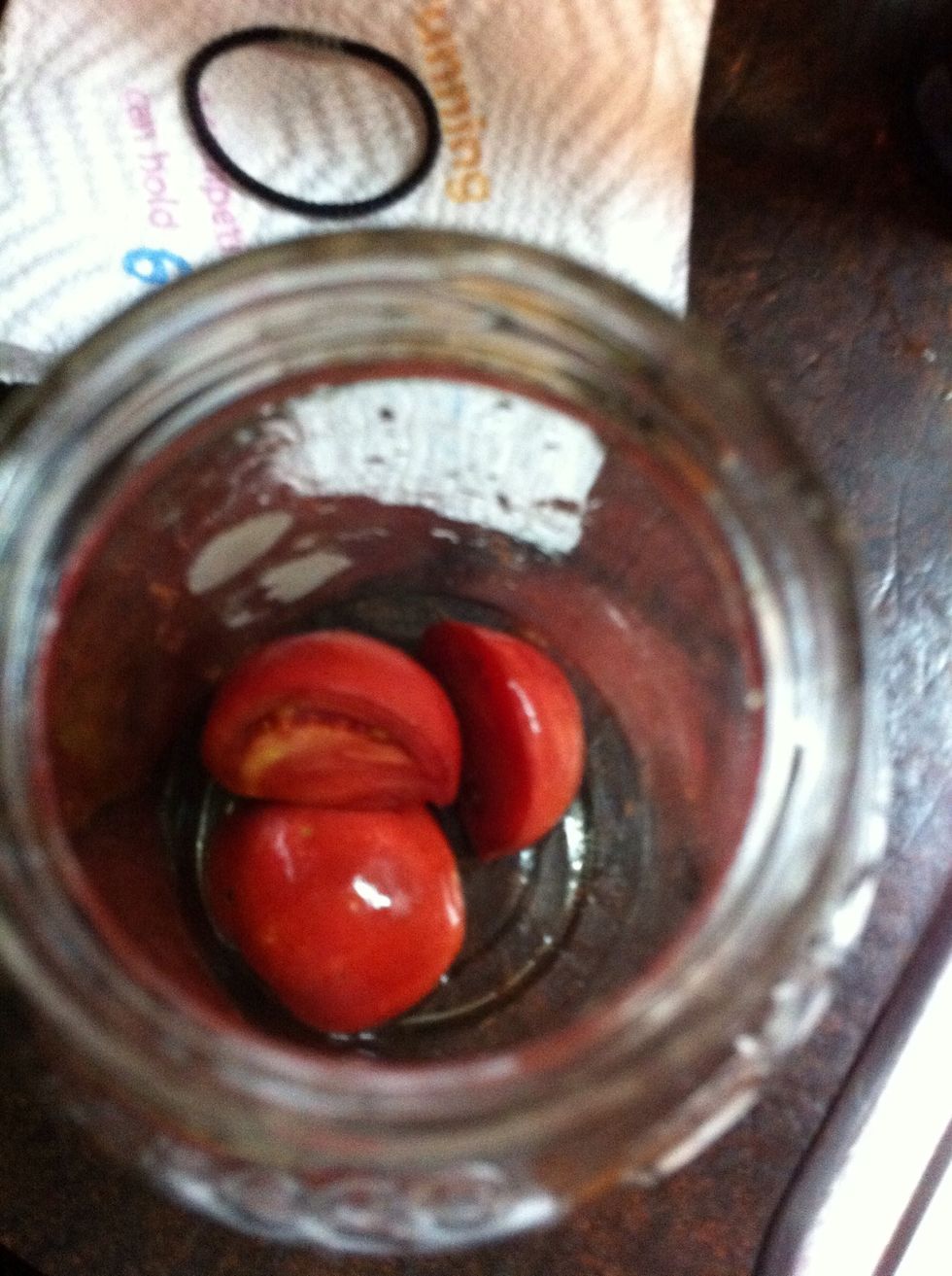 Cut up Produce, place in Jar.  If the Produce is already starting to decompose, even better.  Use the produce that has attracted the gnats/fruit flies.