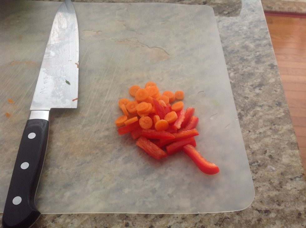 Cut up red peppers (or any other color of peppers) and cut up carrots!