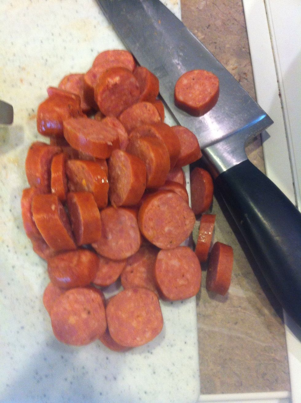 Cut up sausage use 3/4 lb.