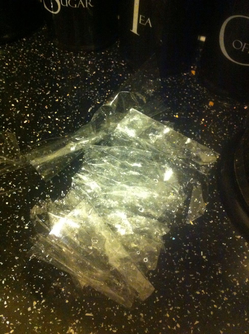 Cut up some clear plastic wrap! This was what the flowers came in.
