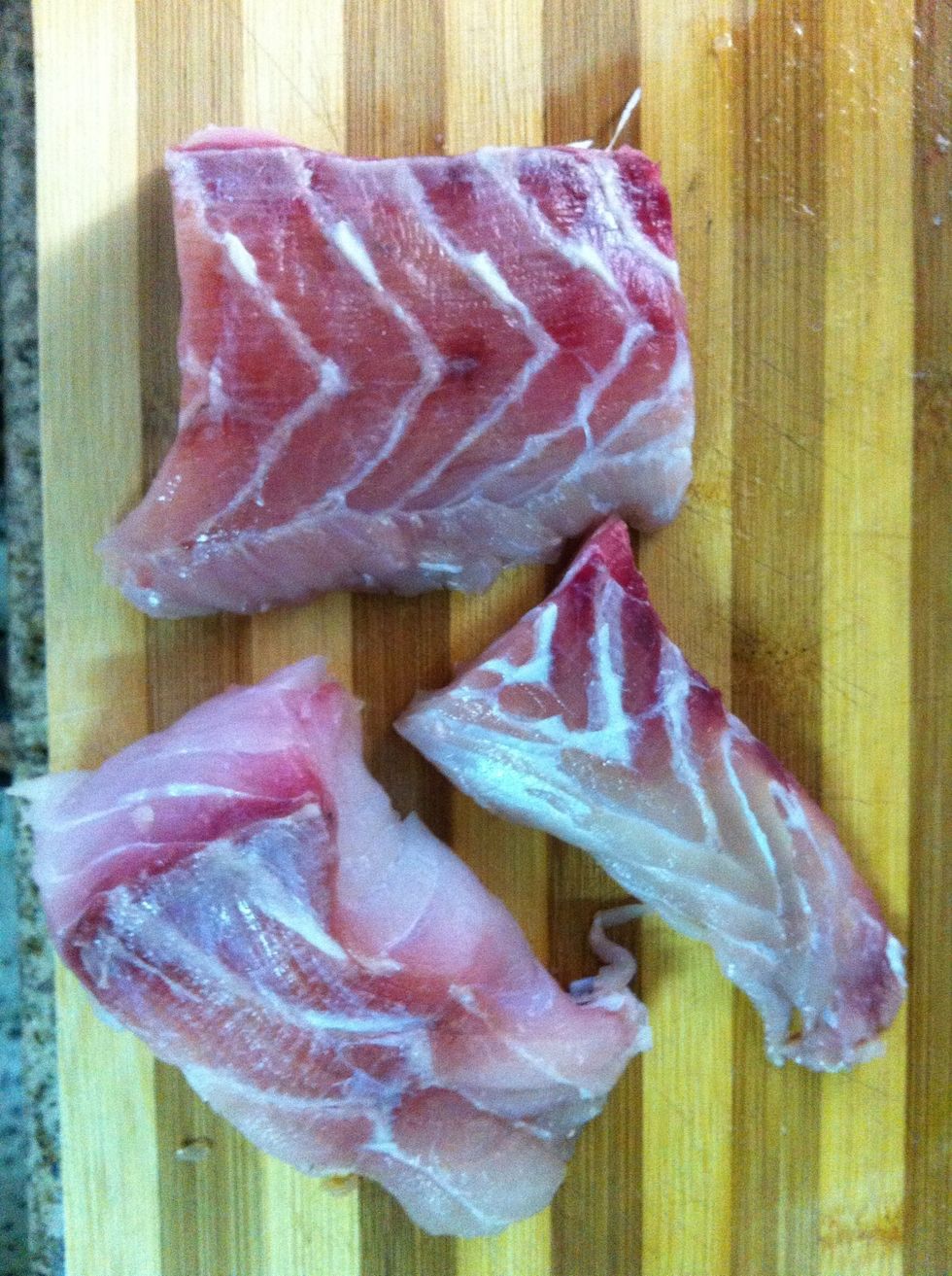 Cut up the fish into good palm sized chunks (2-3 oz each)