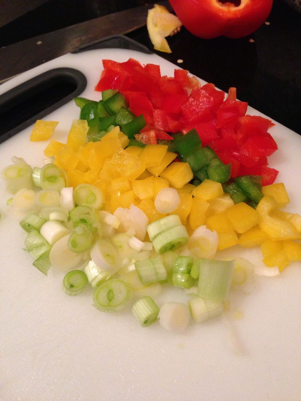 Cut up the peppers and onion well.