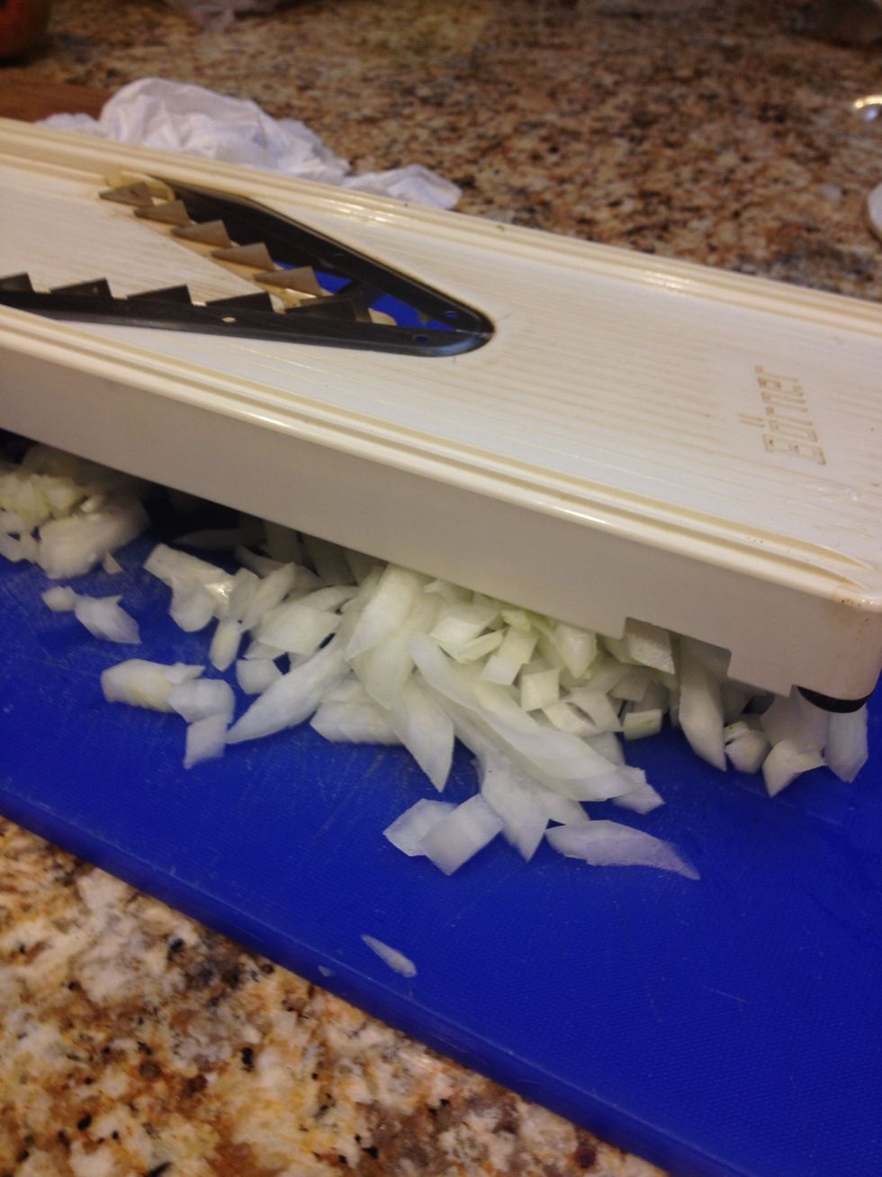 Cut up your onions that you will later add to your meat mixture