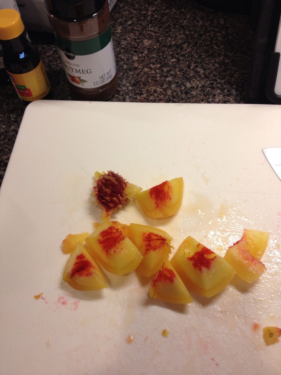Cut up your peeled, pitted peaches into large chunks.