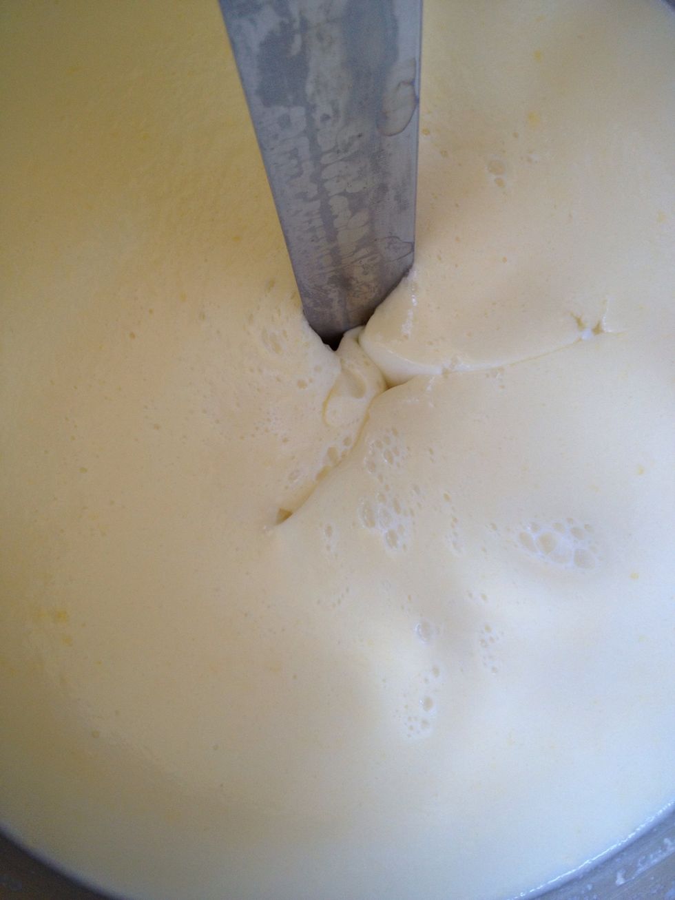 Cut using a long bladed knife to see whether the milk have solidified, you want to see a sharp edge along the cut, if not put lid and blanked back on and wait for 15 minutes and try again.