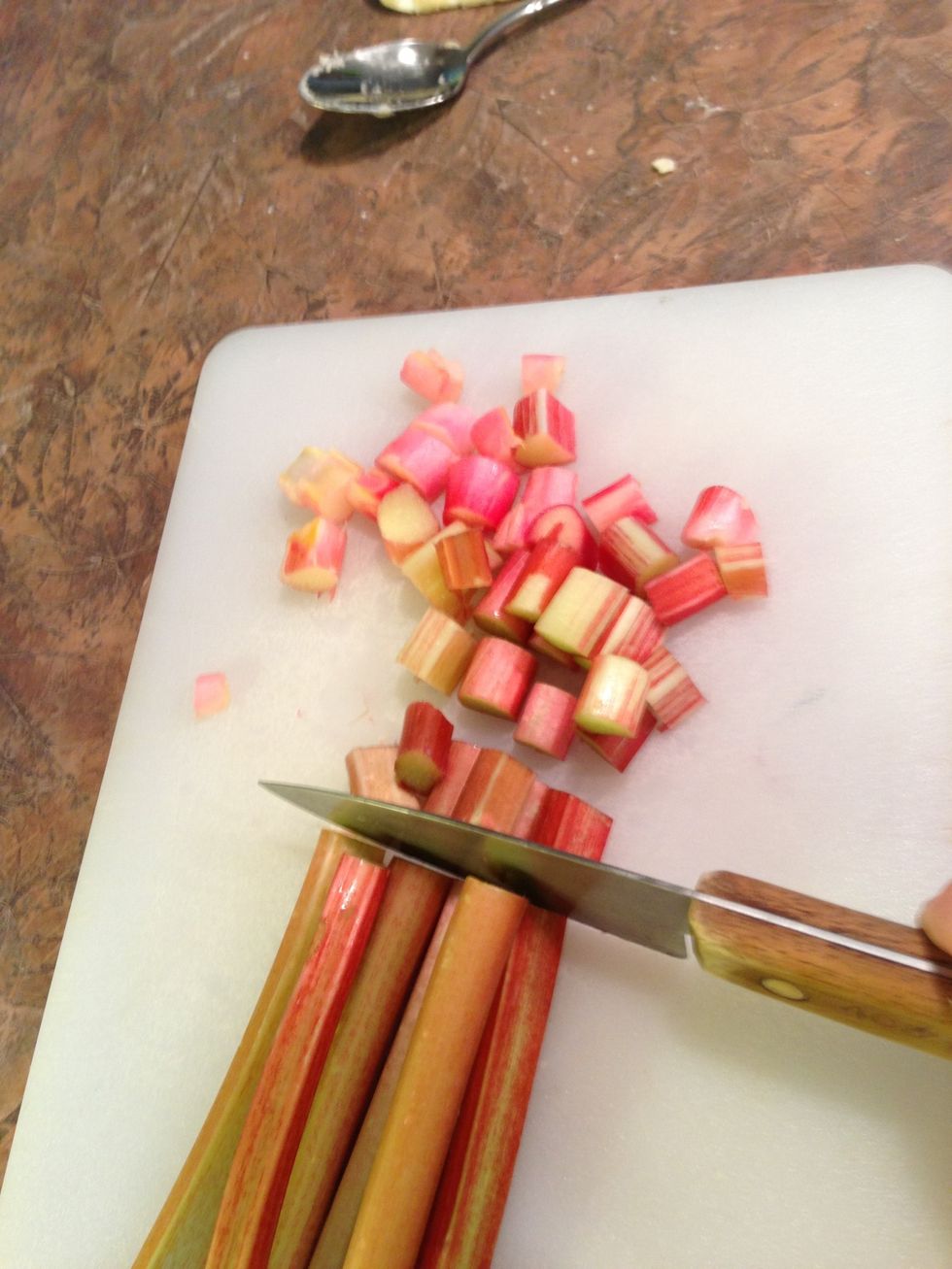 Cut washed rhubarb and measure out 2 cups.