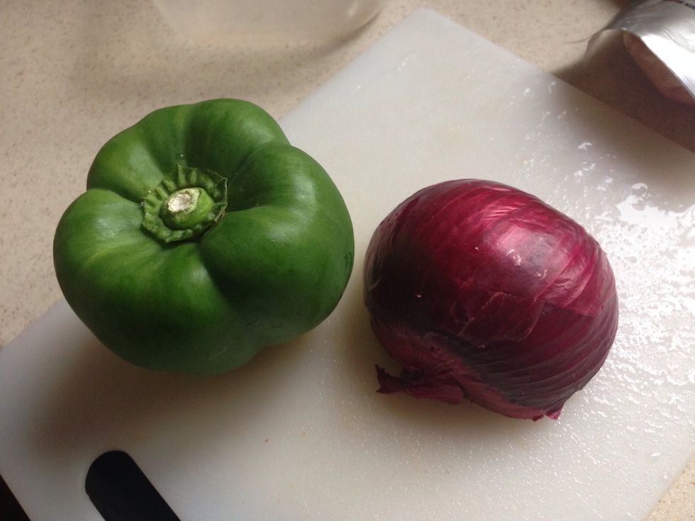Cut your bell pepper and red onion