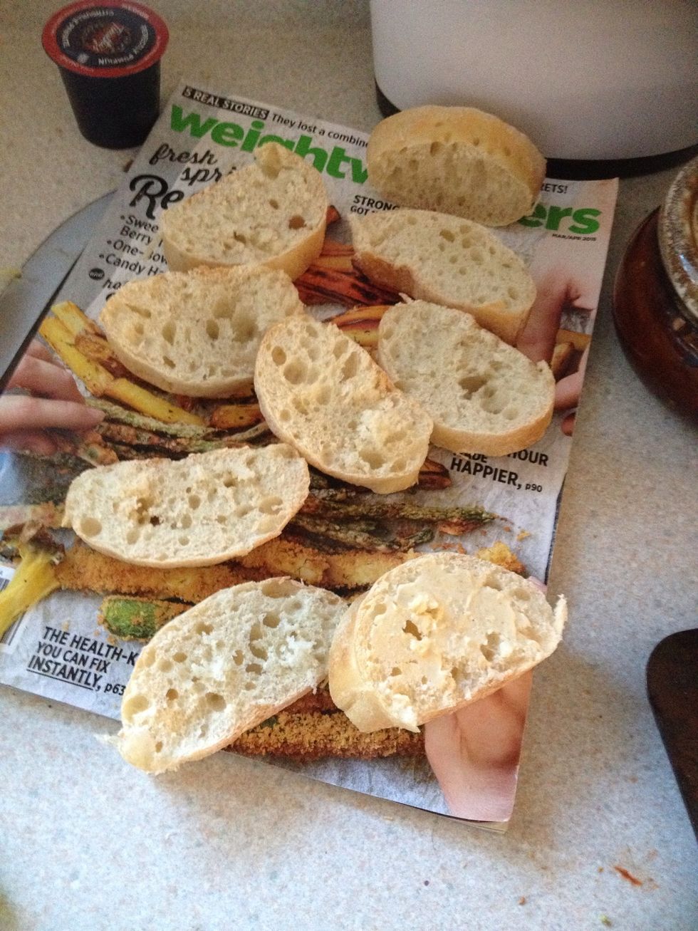 Cut your bread stick into small slices