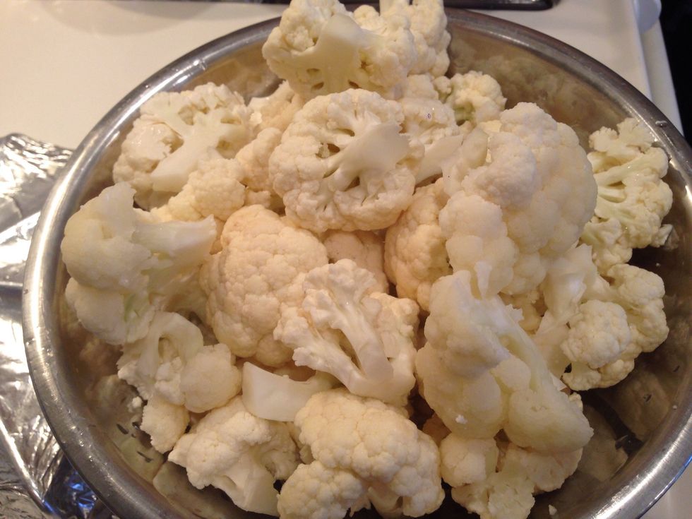 Cut your Cauliflower into florets. www.foodbox.tv