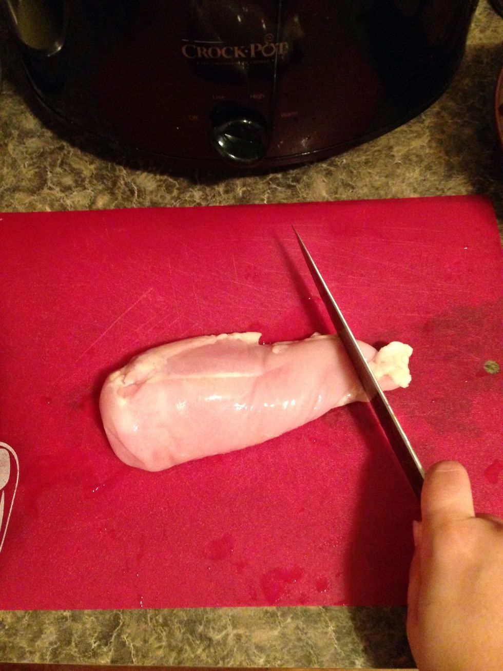 Cut your chicken breast into bite size cubes.