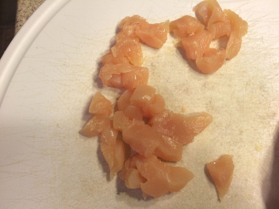 Cut your chicken into cubes.