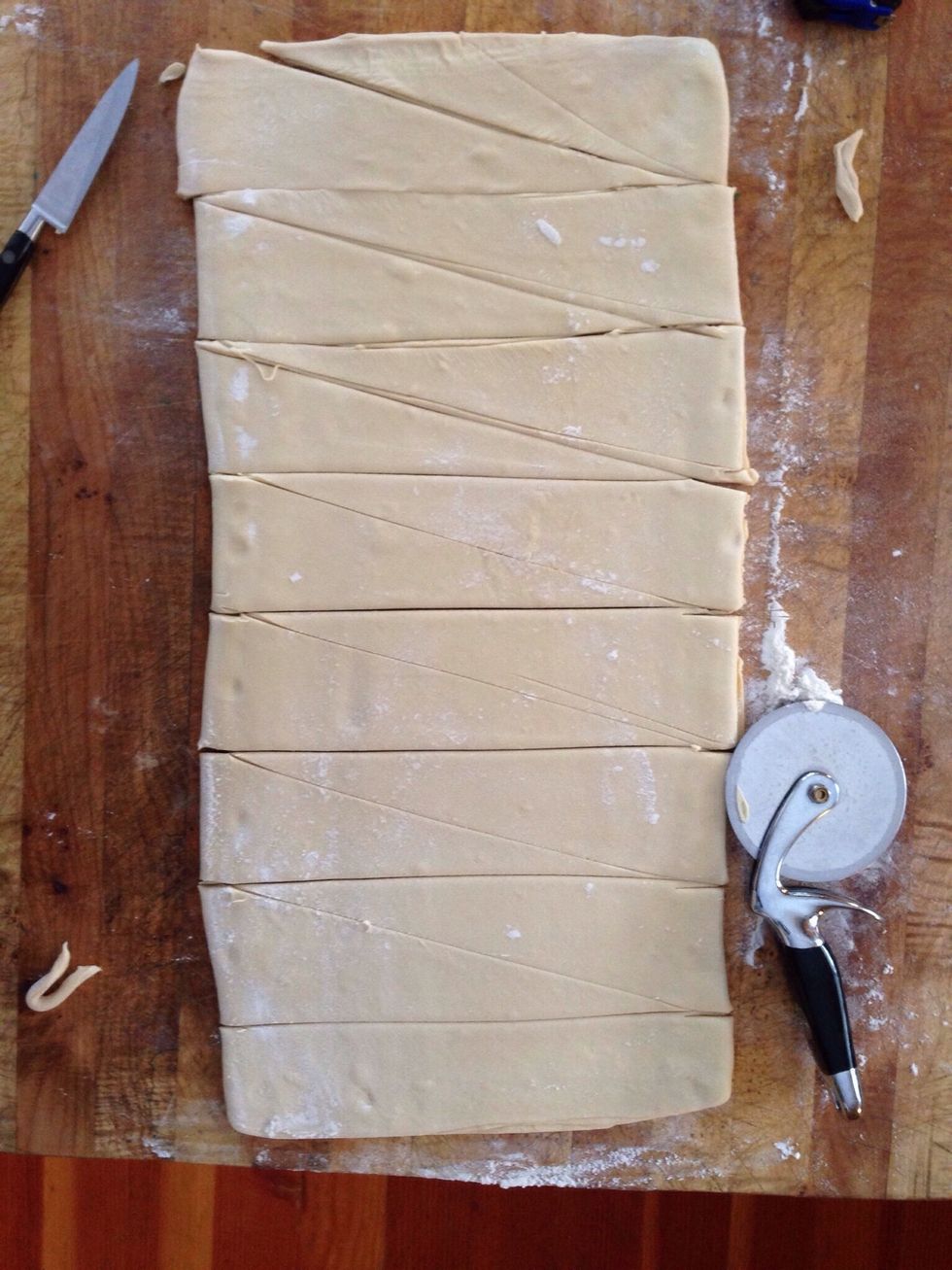 Cut your dough as pictured! (I didn't get a good picture from my puff pastry croissant making, but I pulled this one from my homemade croissant guide and it is exactly the same method!)