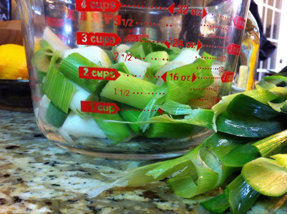 Cut your garlic into chunks 2" or smaller. Use the premature bulbs and dense stems. Set aside the tough leaf tips for a different dish (they're not ideal for this recipe).