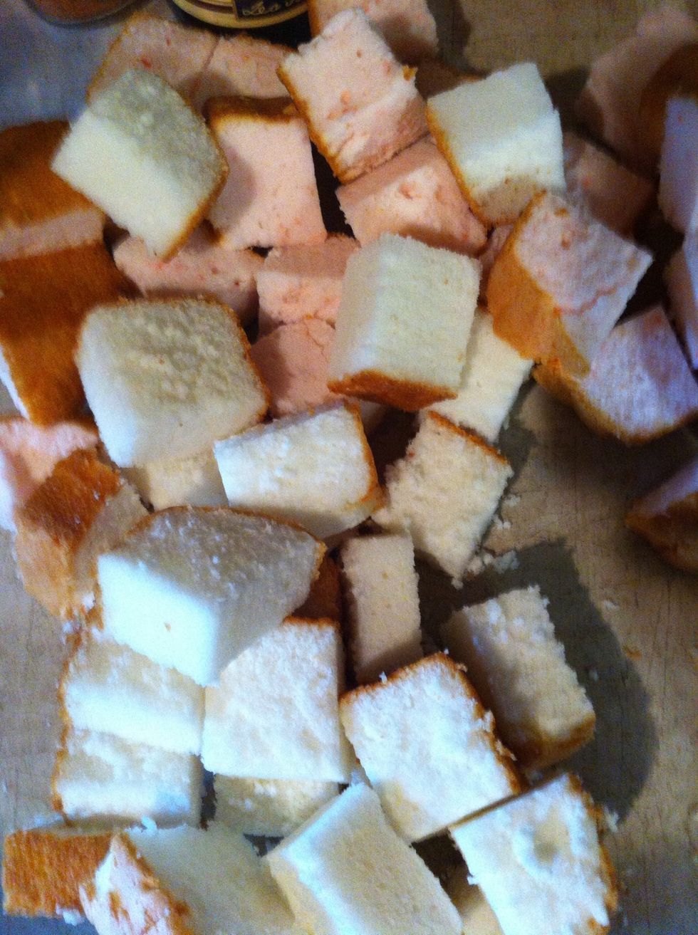 Cut your loaf cake up into squares