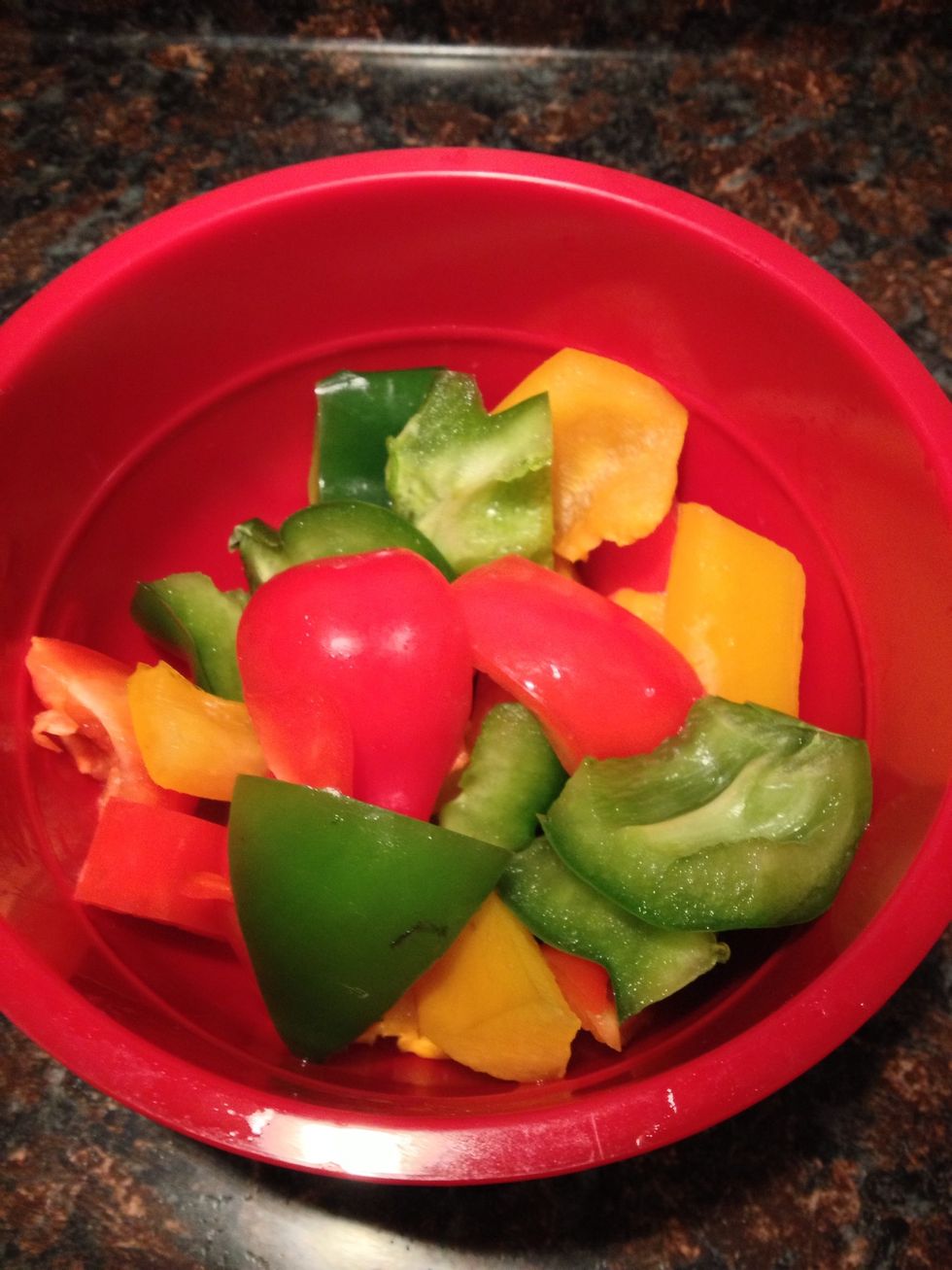 Cut your peppers into 1" squares.