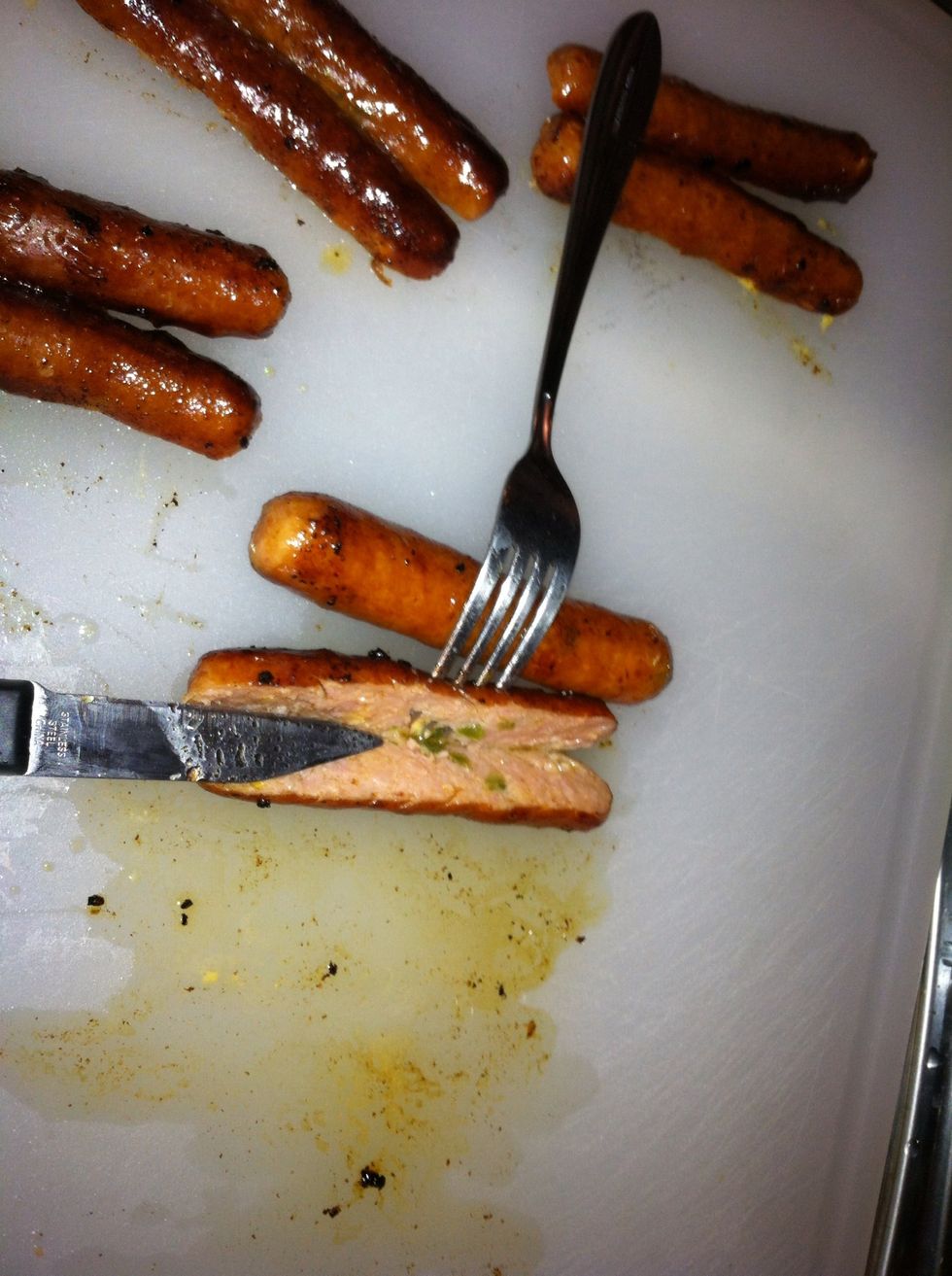 Cut your sausage in half like so