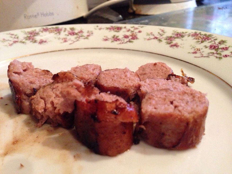 Cut your sausages to discs like those above.