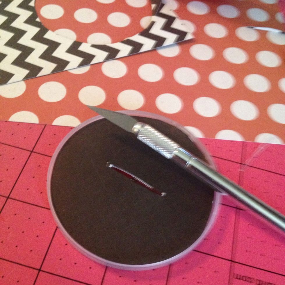 Cut yourself a slit for the tab opener. I used a wide trim, but if you have a smaller one cut accordingly