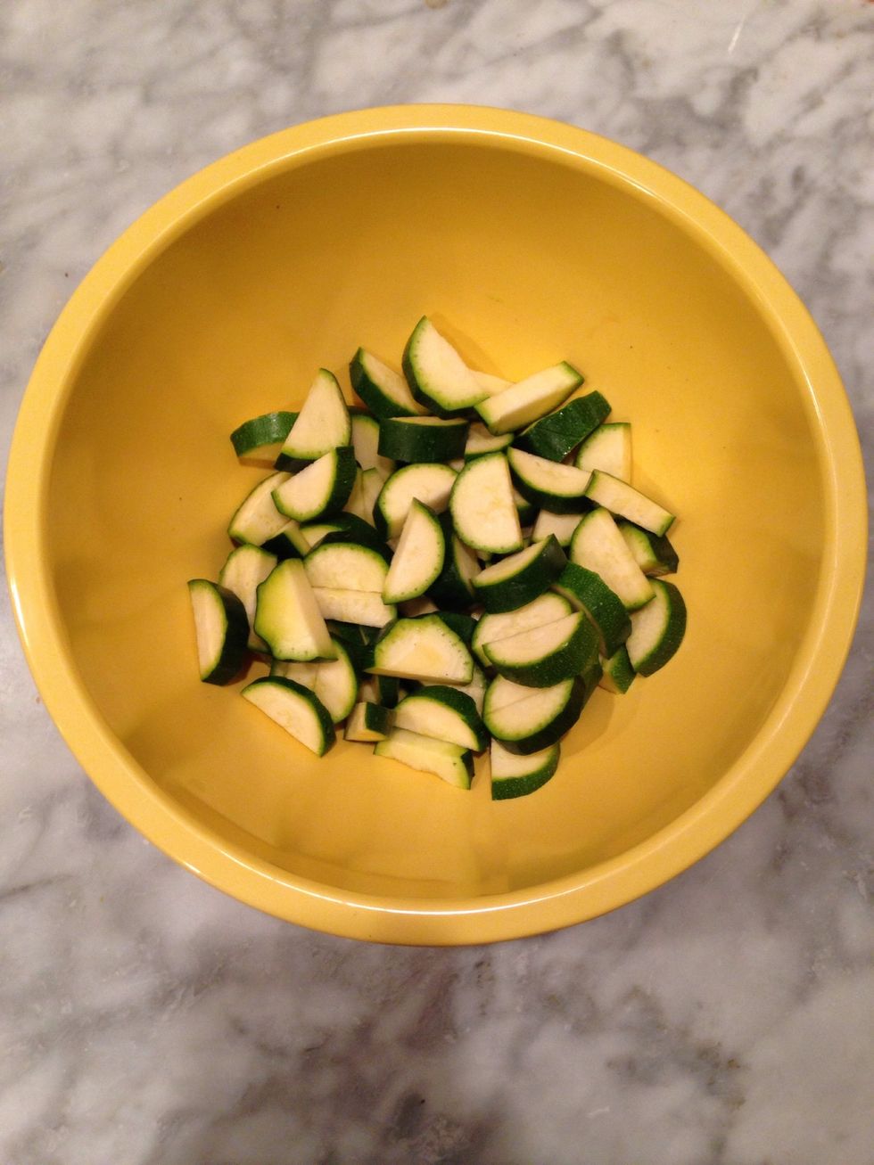 Cut zucchini into bite size pieces