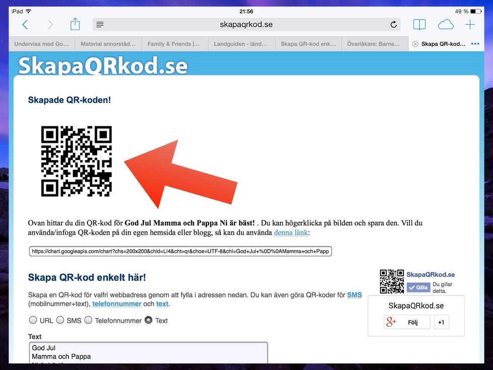 D\u00e5 kommer din QR kod fram, h\u00e5ll fingret p\u00e5 den....