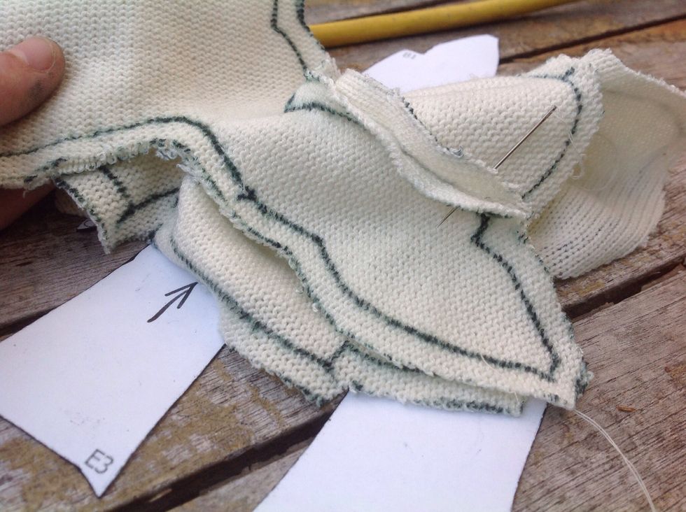 D1is sewed to the other D1, etc. Sewing by hand takes a lot longer.