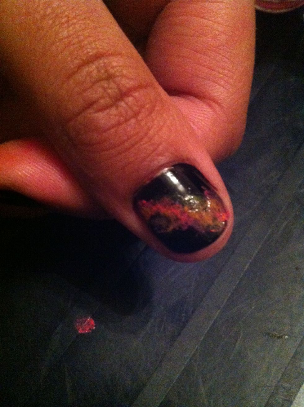 Dab along the pink line, still allowing the pink to show through