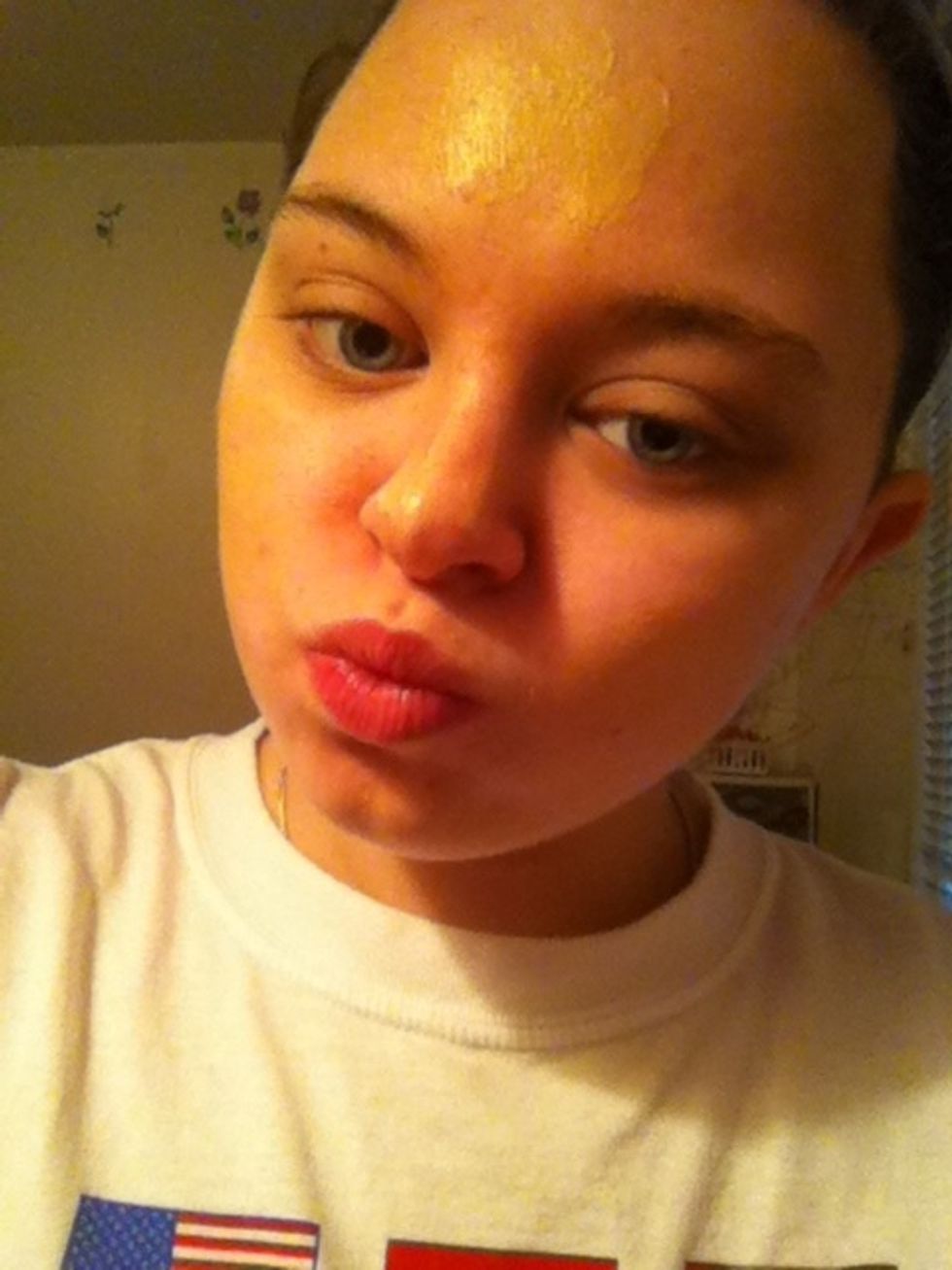 Dab it on your forehead, cheeks and chin. Blend, blend, blend!!